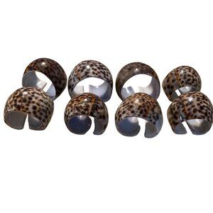 Set Of 8 Vintage Shell Napkin Rings Spotted Design Handmade In The Philippines